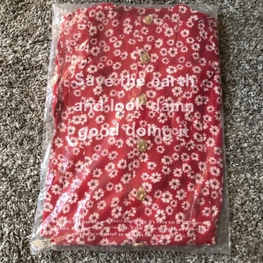 NWT Reformation Wilde Midi Button Down Dress - Jenna Red Floral - Picture 4 of 7